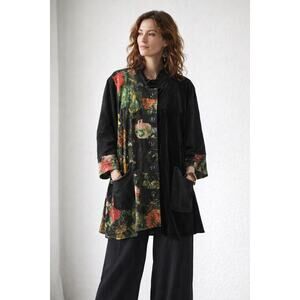 Calam Womens 1X Artwear Patchwork Velvet Jacket Floral Boho Whimsigoth Relax